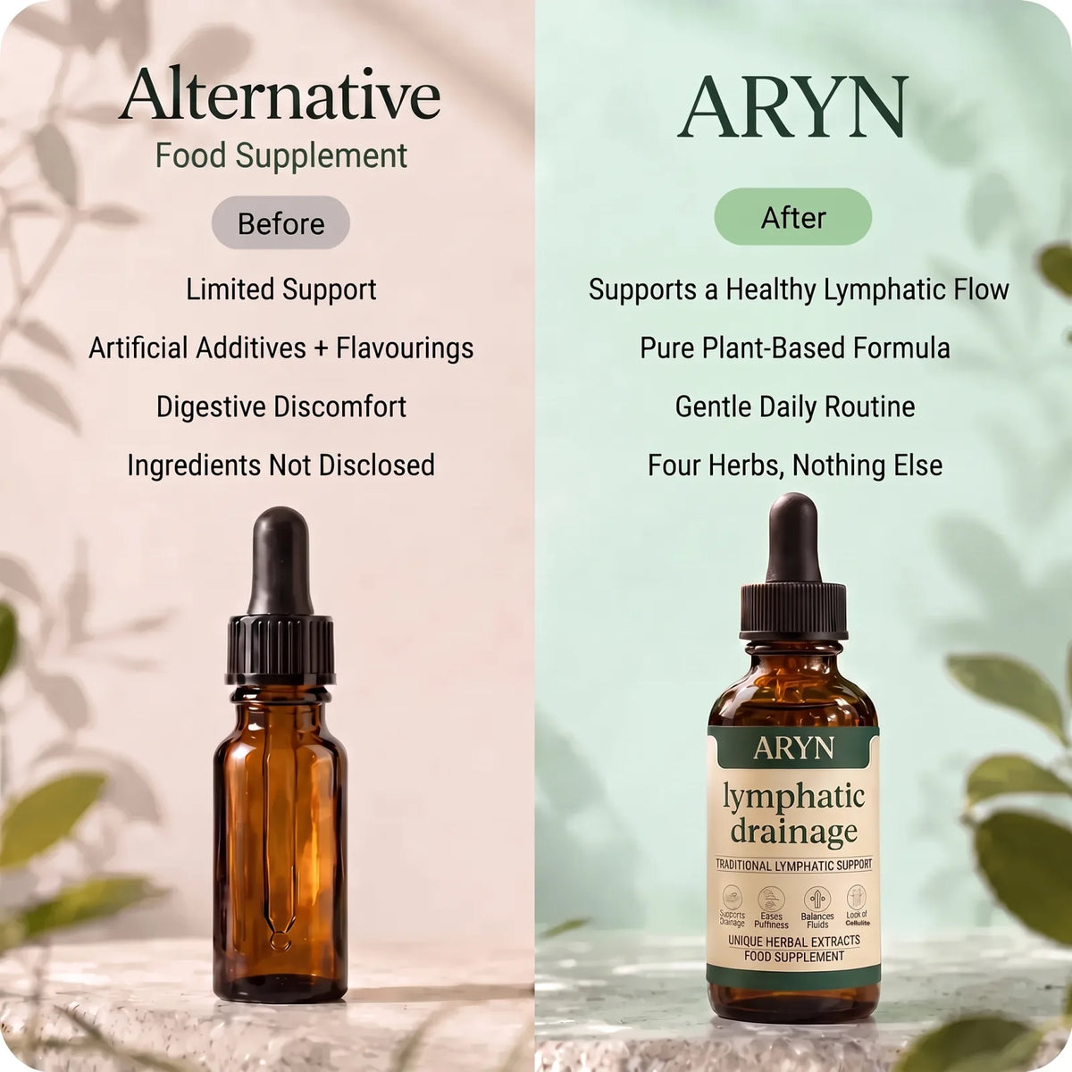 ARYN drops compared with an ordinary food supplement