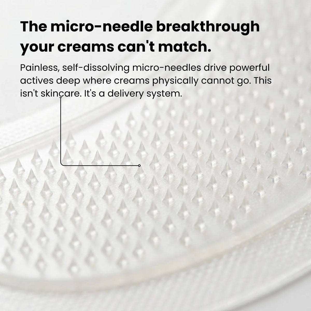 Close-up of the dissolving microneedles on a patch
