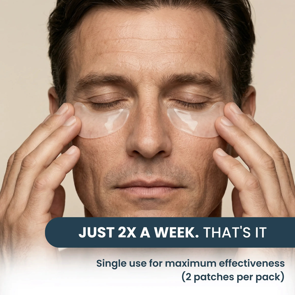 Man applying a patch under each eye